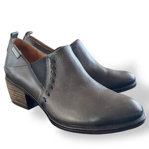 Pikolinos‎ Andorra Chunky Heel Ankle Leather Booties in Burnished gray Boho 37